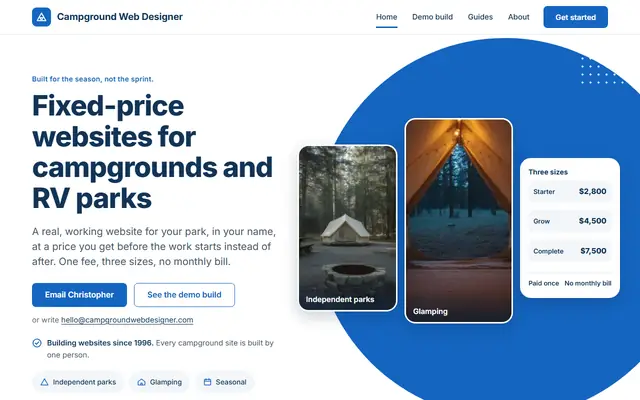 Screenshot of campgroundwebdesigner.com